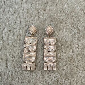 Bold 'BRIDE' Crystal Drop Earrings - Gold Tone -- worn once